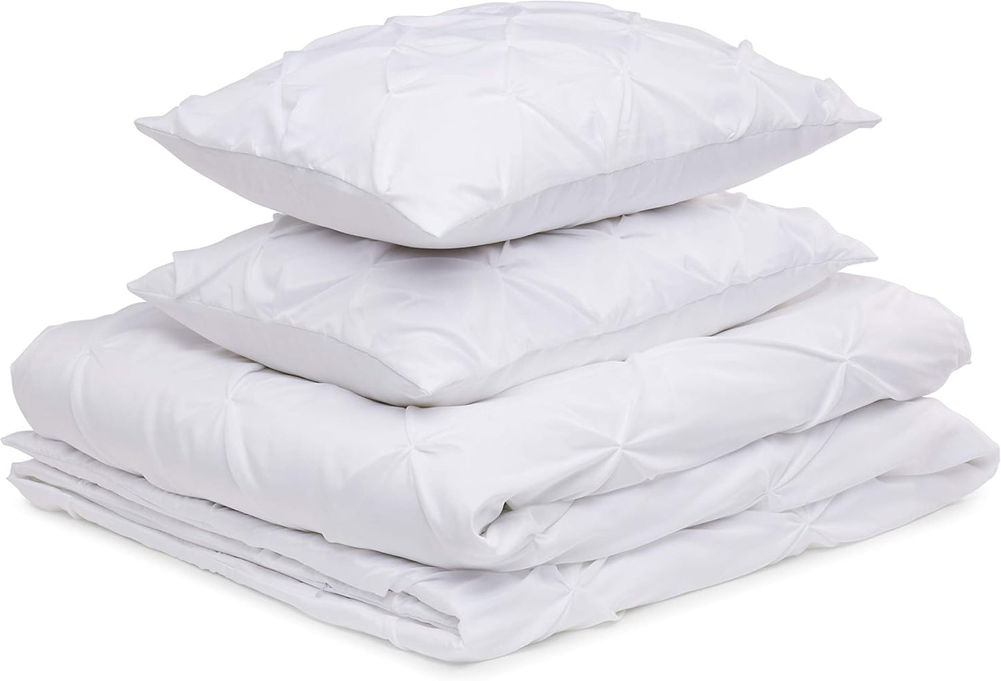 Microfiber Pinch Pleat Duvet Cover Set -3 pcs, King, Bright White, Geometric