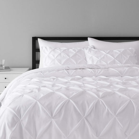 Microfiber Pinch Pleat Duvet Cover Set -3 pcs, King, Bright White, Geometric