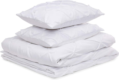 Microfiber Pinch Pleat Duvet Cover Set -3 pcs, King, Bright White, Geometric